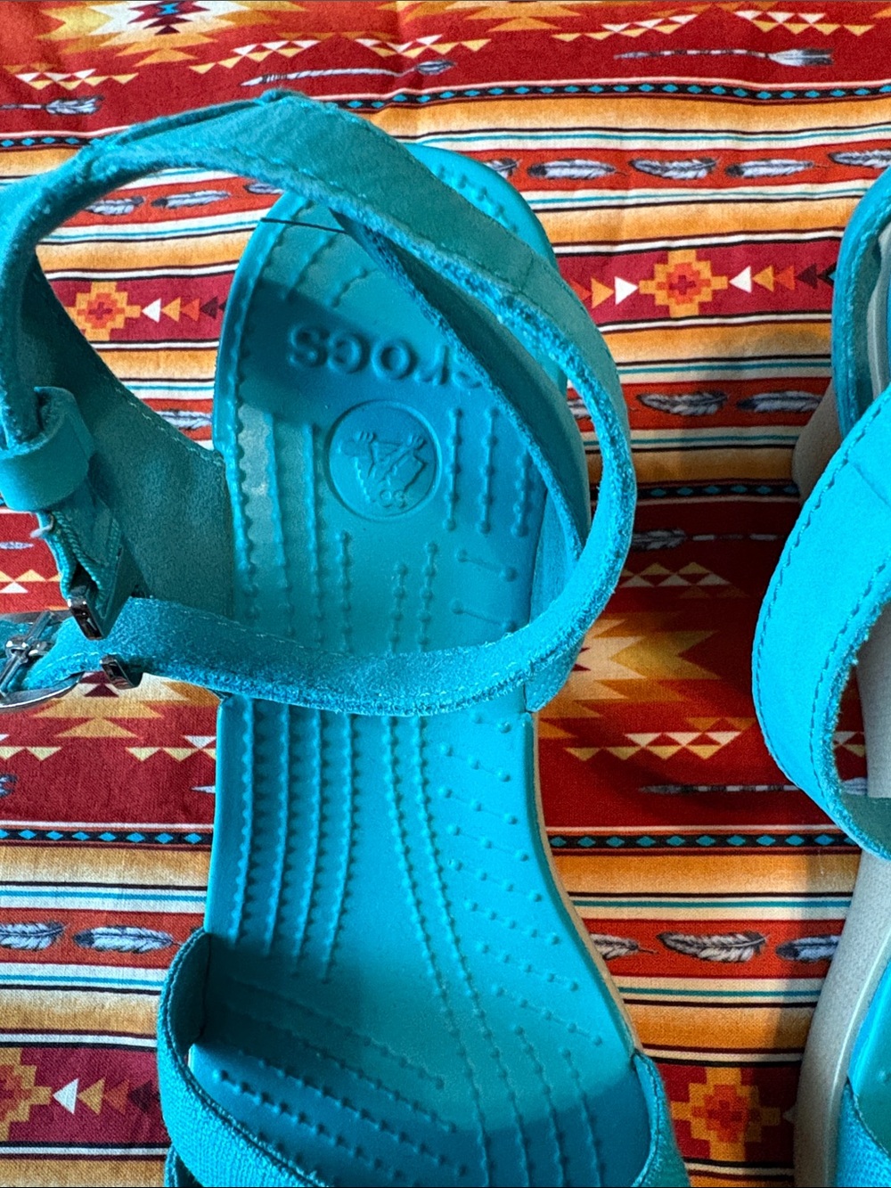 CROCS Women's Bright Teal Strappy Sandals - Picture 2 of 6